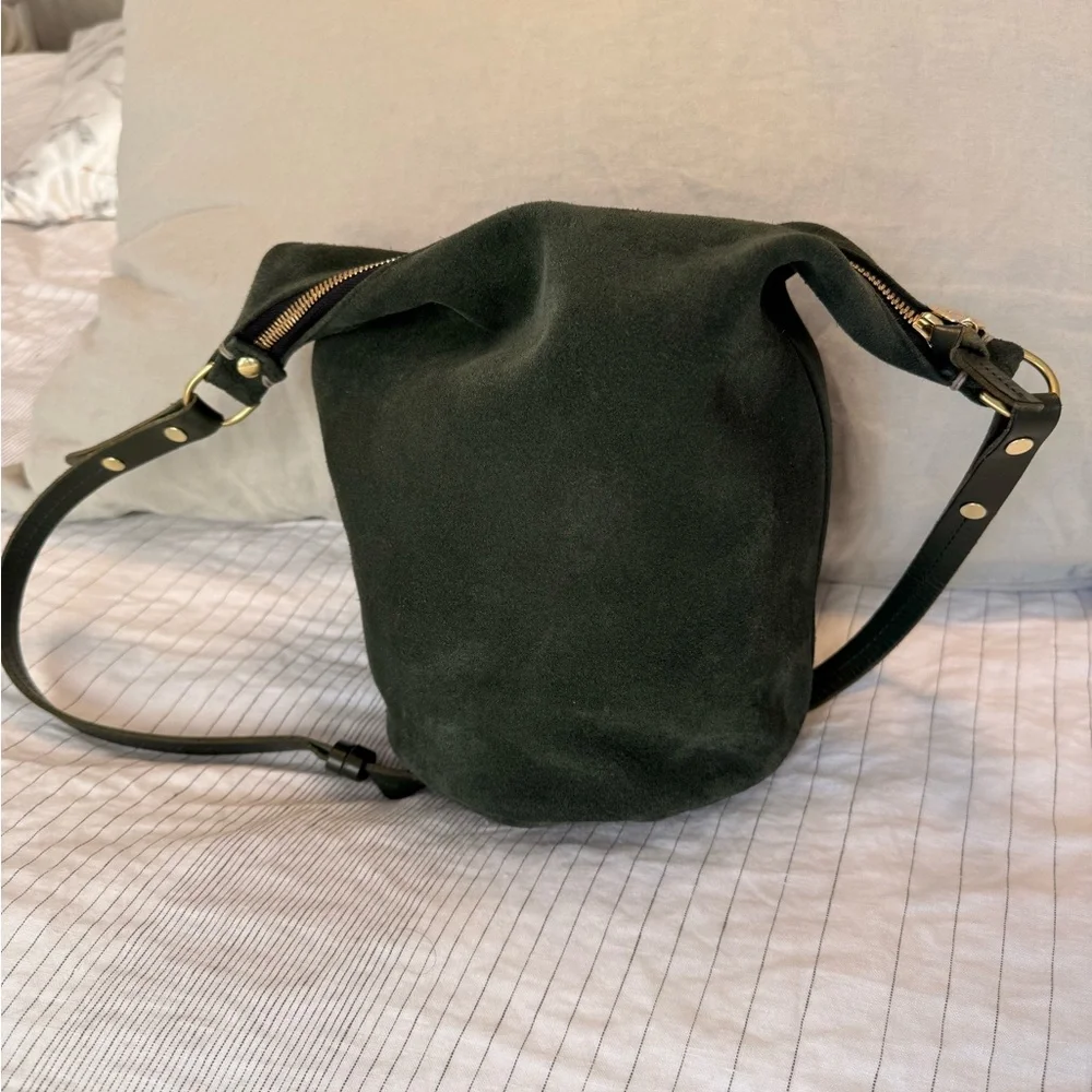 Clare V Suede Petite Jean Bucket Bag in Loden Green - Picture 5 of 13